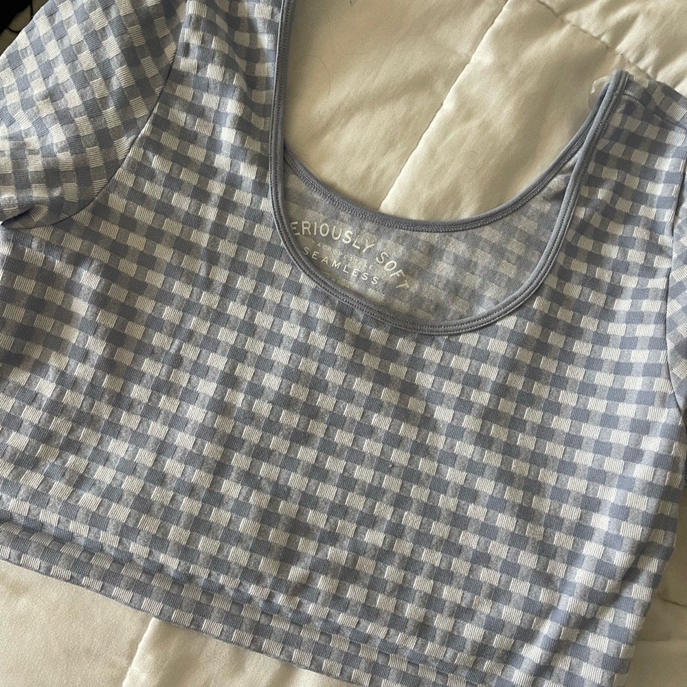 soft blue checkered crop top